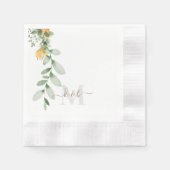 Gold & Grau Monogram Swash Script Sonnenblume Serviette (Vorderseite)