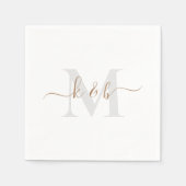 Gold & Grau Monogram Swash Script White Cocktail Serviette (Vorderseite)