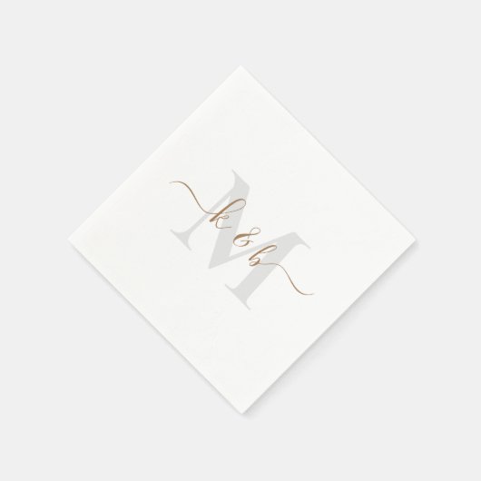Gold & Grau Monogram Swash Script White Cocktail Serviette (Ecke)