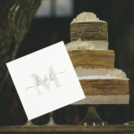 Gold & Grau Monogram Swash Script White Cocktail Serviette