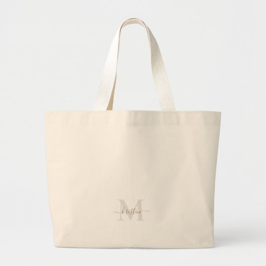 Gold & Grau Schrift Monogramm Neutral Jumbo Stoffbeutel (Vorne)