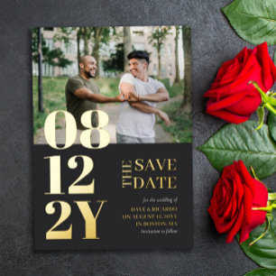 Gold-Graue-Typografie-Hochzeitsfoto-Save-the-Date Folieneinladung