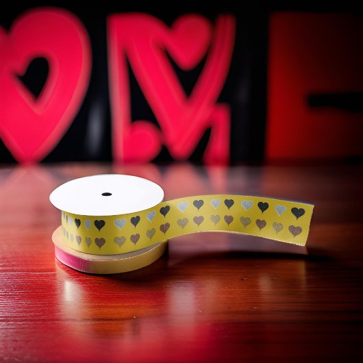 Gold Gray Black Brown Hearts Satinband