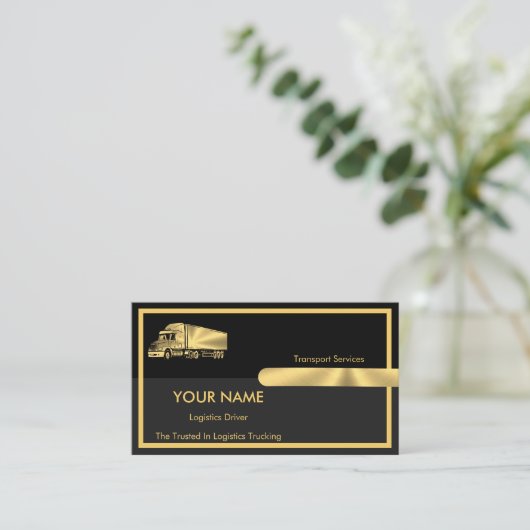 Gold Gray Black Retro Columns Logistics Trucking Visitenkarte (Stehend Vorderseite)