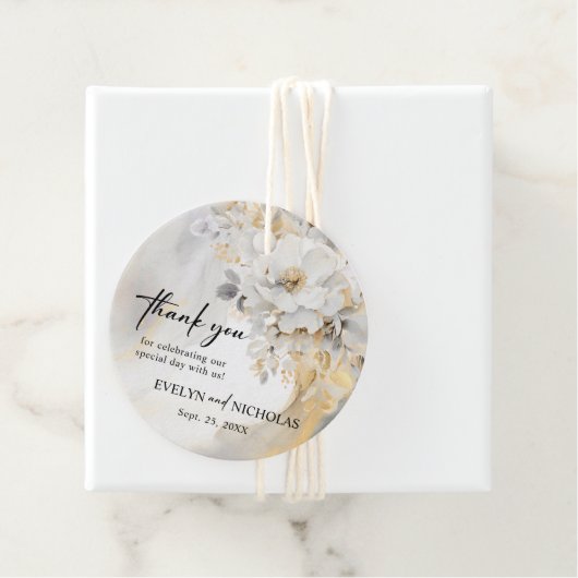 Gold Gray Bloral Peony Blume Hochzeit Vielen Dank Geschenkanhänger (Beispiel)