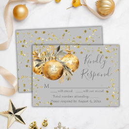 Gold Gray Christmas RSVP Card Dankeskarte