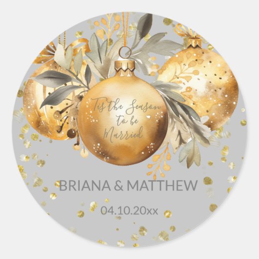 Gold Gray Christmas Wedding Siegel Round Stickers (Vorderseite)