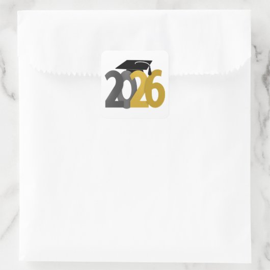Gold Gray Class of 2026 Abschluss Quadratischer Aufkleber (Tasche)