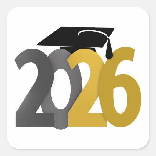 Gold Gray Class of 2026 Abschluss Quadratischer Aufkleber (Vorderseite)