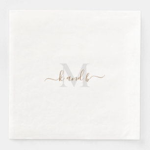 Gold & Gray Initials Script Paper Dinner Serviette