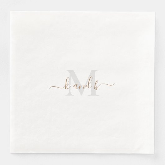Gold & Gray Initials Script Paper Dinner Serviette (Vorderseite)