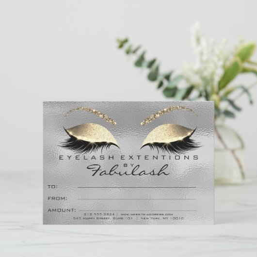 Gold Gray Lashes Makeup Certificate Geschenk (Stehend Vorderseite)