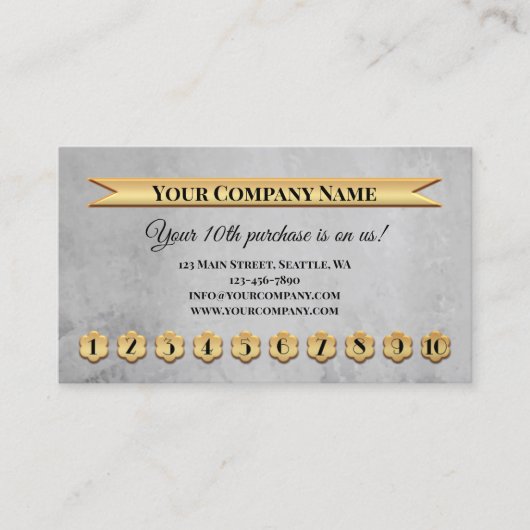 Gold Gray Loyalty Punch Card Visitenkarte Treuekarte (Vorderseite)