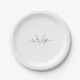 Gold & Gray Monogram & Script-Namen Pappteller