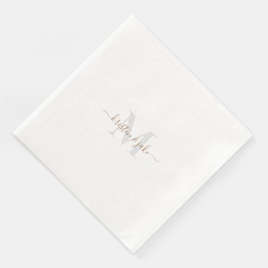 Gold & Gray Monogram & Script-Namen Serviette (Ecke)