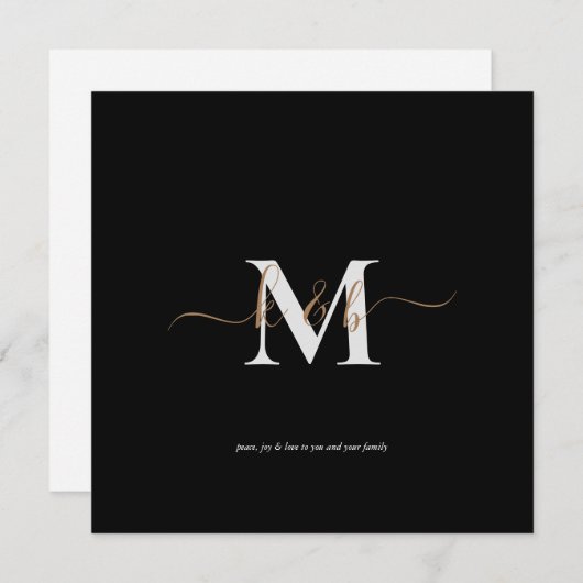Gold & Gray Monogram Script Scripte Weihnachten Karte (Vorne/Hinten)