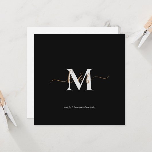 Gold & Gray Monogram Script Scripte Weihnachten Karte (Vorderseite/Rückseite Beispiel)