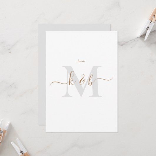Gold & Gray Monogram Swash Script Bride Partys Einladung (Vorderseite/Rückseite Beispiel)