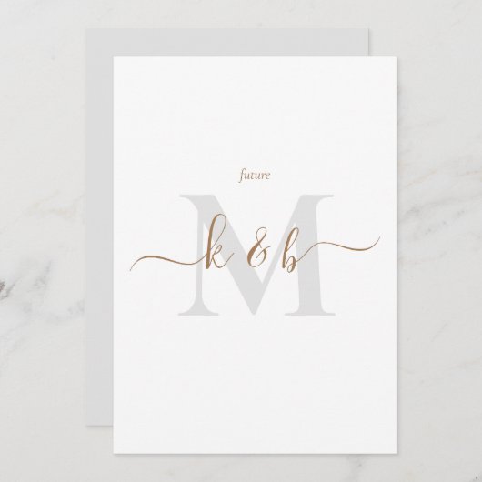 Gold & Gray Monogram Swash Script Bride Partys Einladung (Vorne/Hinten)