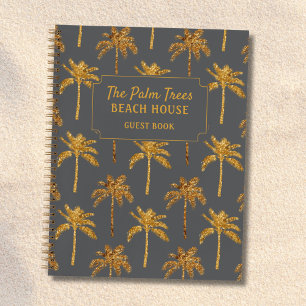 Gold Gray Palm Trees Beach House Gäestbook Notizblock