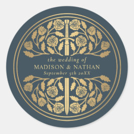 Gold Gray Royal Medieval Sword Wedding  Runder Aufkleber