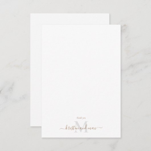 Gold & Gray Script Monogram White Wedding Dankeskarte (Vorne/Hinten)