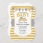Gold Gray Stripes Kinderdusche Einladung (Vorne/Hinten)