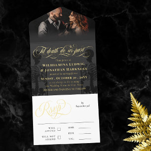 Gold Gray Til Death Do US Party Goth Wedding Foto All-in-One-Einladung
