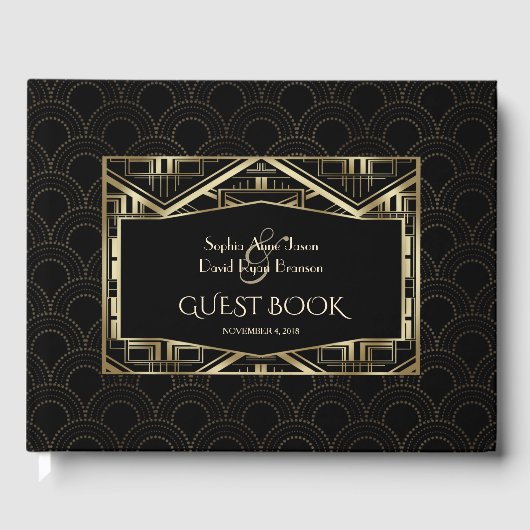 Gold Great Gatsby Art Deco Style Wedding Gästebuch (Vorderseite)