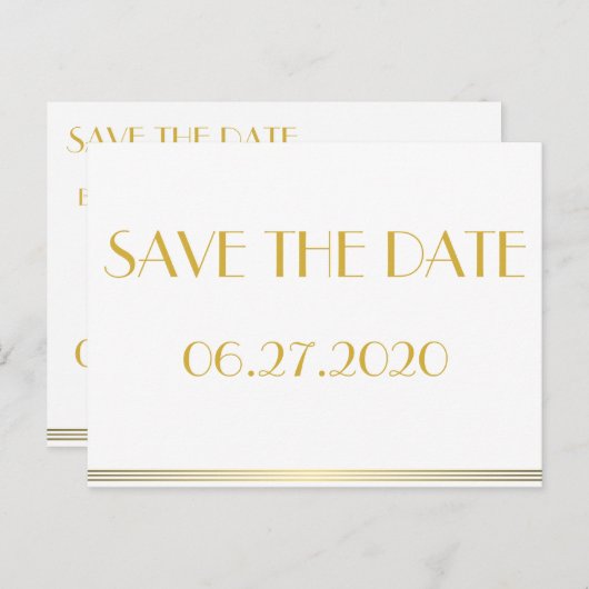 Gold Great Gatsby Save the Date Postkarten (Vorne/Hinten)