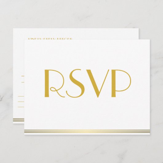 Gold Great Gatsby Wedding RSVP Postkarten (Vorne/Hinten)