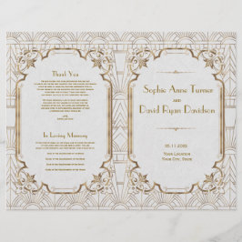 Gold Great Gatsby White Art Deco Hochzeitsprogramm