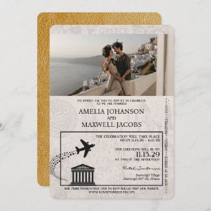 Gold Greece Passport Hochzeitseinladung Einladung