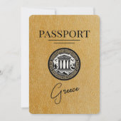 Gold Greece Passport Save the Date Card (Vorderseite)