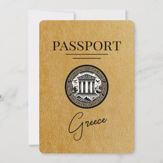 Gold Greece Passport Save the Date Card (Vorderseite)