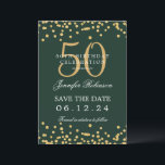 Gold Green 50. Geburtstag Save the Date Details Einladung<br><div class="desc">Elegantes "50th Birthday Party" Design mit Imitats Glitzer Konfetti & Details Text. Einfach zu bedienen und leicht zu personalisieren. Bestelle noch heute!</div>