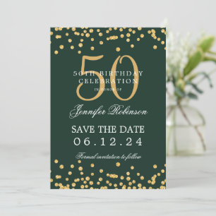 Gold Green 50. Geburtstag Save the Date Details Einladung