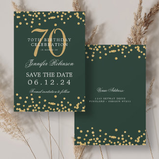 Gold Green 70. Geburtstag Rett Date Confetti Einladung