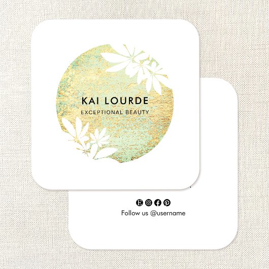 Gold Green Abstrakt Circle Square Business Card Quadratische Visitenkarte