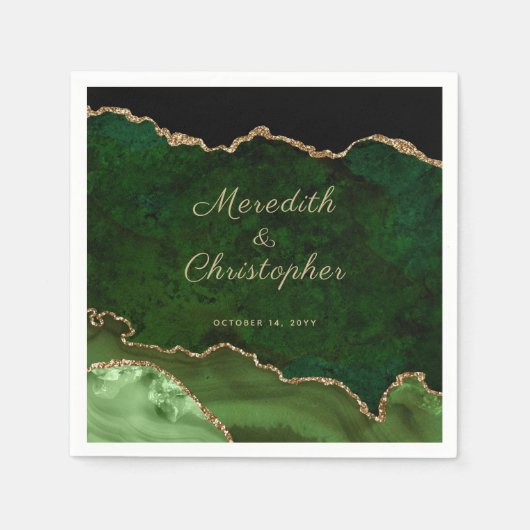 Gold Green Agate Wedding Napkins Serviette (Vorderseite)