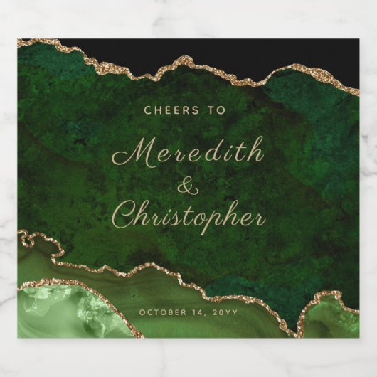 Gold Green Agate Wedding Schaumweinetikett (Einzelnes Label)