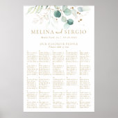 Gold Green Alphabetical Wedding Seating Chart Poster (Vorne)