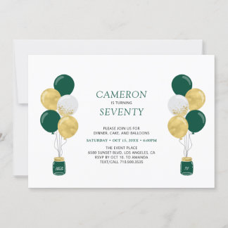 Gold & Green Balloons Moderne Geburtstagsparty für Einladung