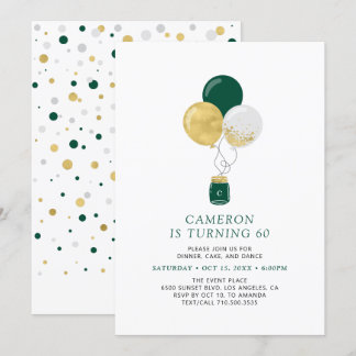 Gold & Green Balloons Moderne Geburtstagsparty für Einladung
