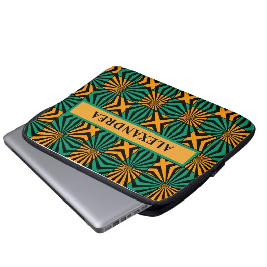 Gold Green Black Geometric Muster personalisieren Laptopschutzhülle (Vorne Knopf)