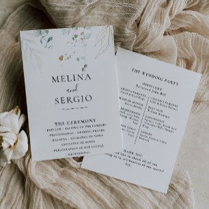 Gold Green Blätter Calligraphy Wedding Program