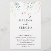 Gold Green Blätter Calligraphy Wedding Program (Vorderseite)