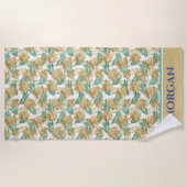 Gold & Green Blätter, Fett Name oder Initials Beac Strandtuch (Vorderseite)