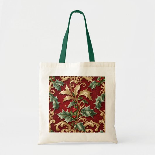 Gold Green Blätter Red Holiday Tote Bag Tragetasche (Vorne)