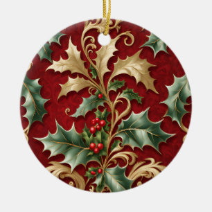 Gold Green Blätter Roter Weihnachtsfeiertag Orname Keramik Ornament